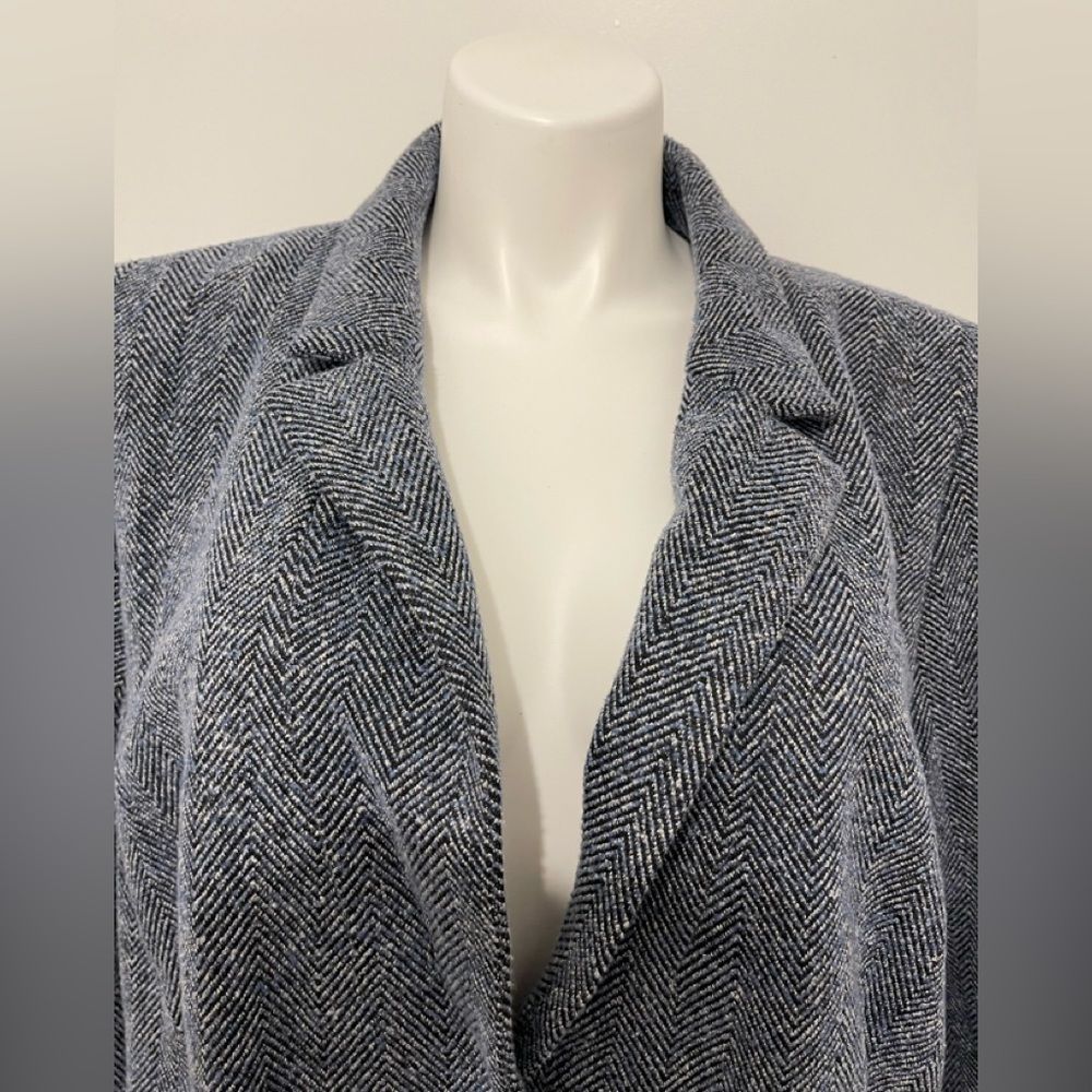New Loft Plus Ann Taylor Black White Grey Blue Tweed Long Women's Blazer Jacket - Picture 2 of 7